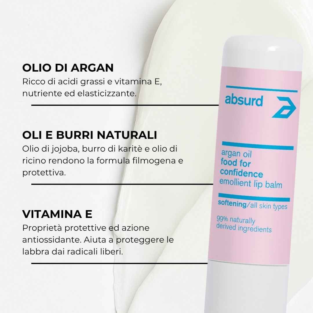 NOURISHING EMOLLIENT LIP BALM WITH ARGAN OIL - FOOD FOR CONFIDENCE